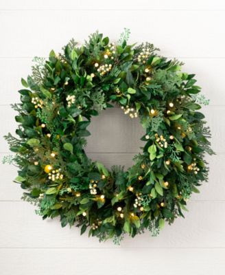 24" Outdoor Berry Cypress Pre-Lit Wreath