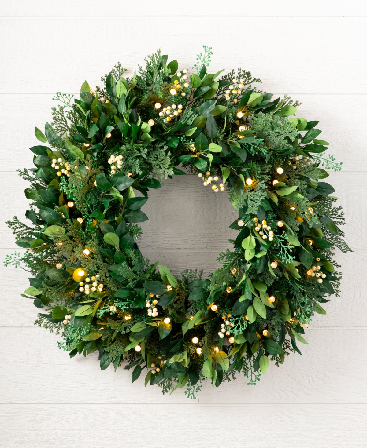 Balsam Hill 24" Outdoor Berry Cypress Pre-lit Wreath In Green