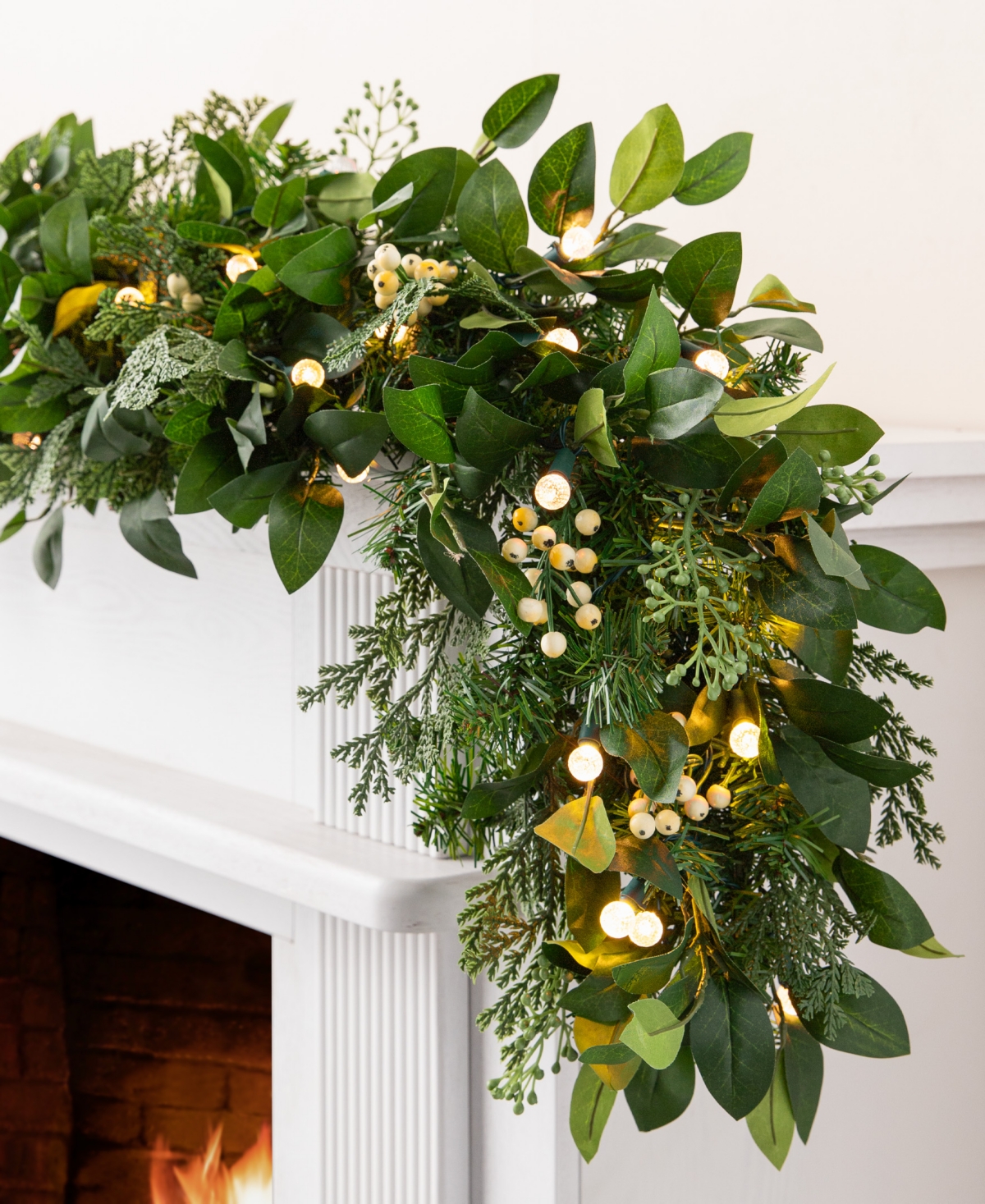 Balsam Hill 10 Ft Outdoor Berry Cypress Pre-lit Garland In Green