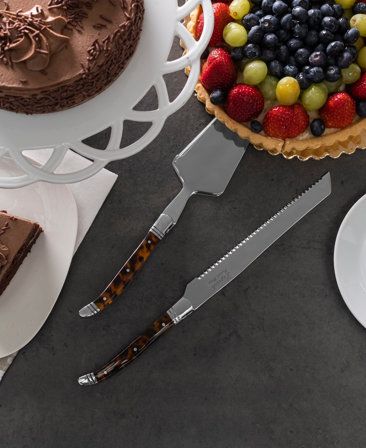 French Home Connoisseur Laguiole 2-pc. Cake And Pie Server Set In Brown