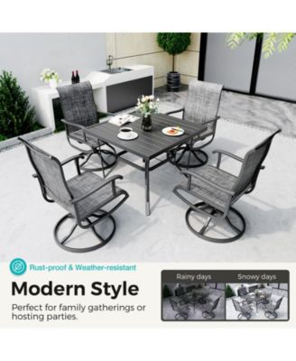 Outdoor 5-Piece Metal Patio Dining Set with and 4 Textilene Swivel Chairs and Square Table in Beige