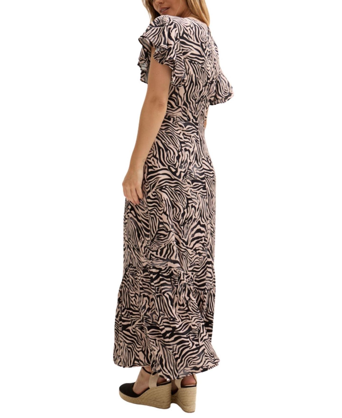 Женское платье Lily and Lionel London Zelda Tiered Zebra Print Maxi, цвет: Чёрный — фото 5