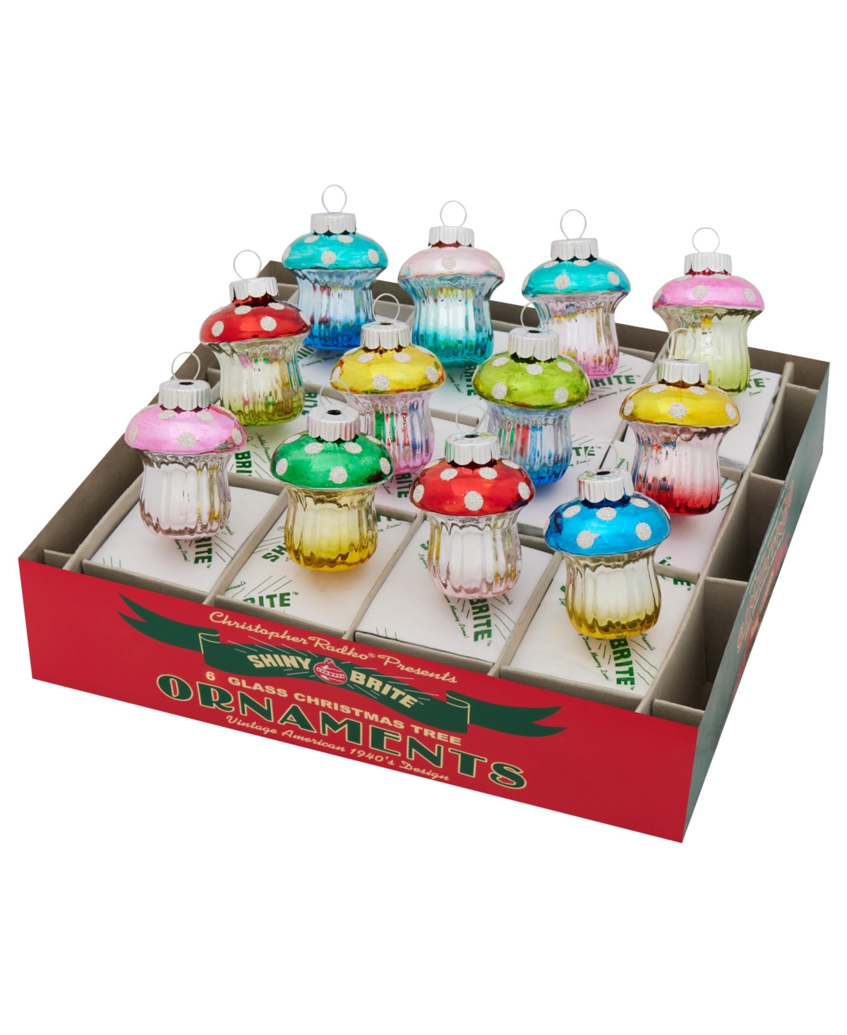 Shiny Brite Christmas Confetti Mushrooms, Set Of 12