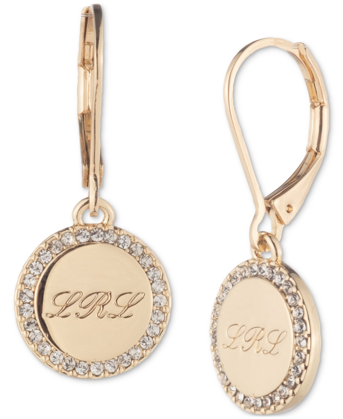 Ralph Lauren Pave Script Logo Drop Earrings In Gold