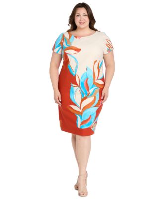 R & M Richards - Plus Size Printed Colorblocked Sheath Dress