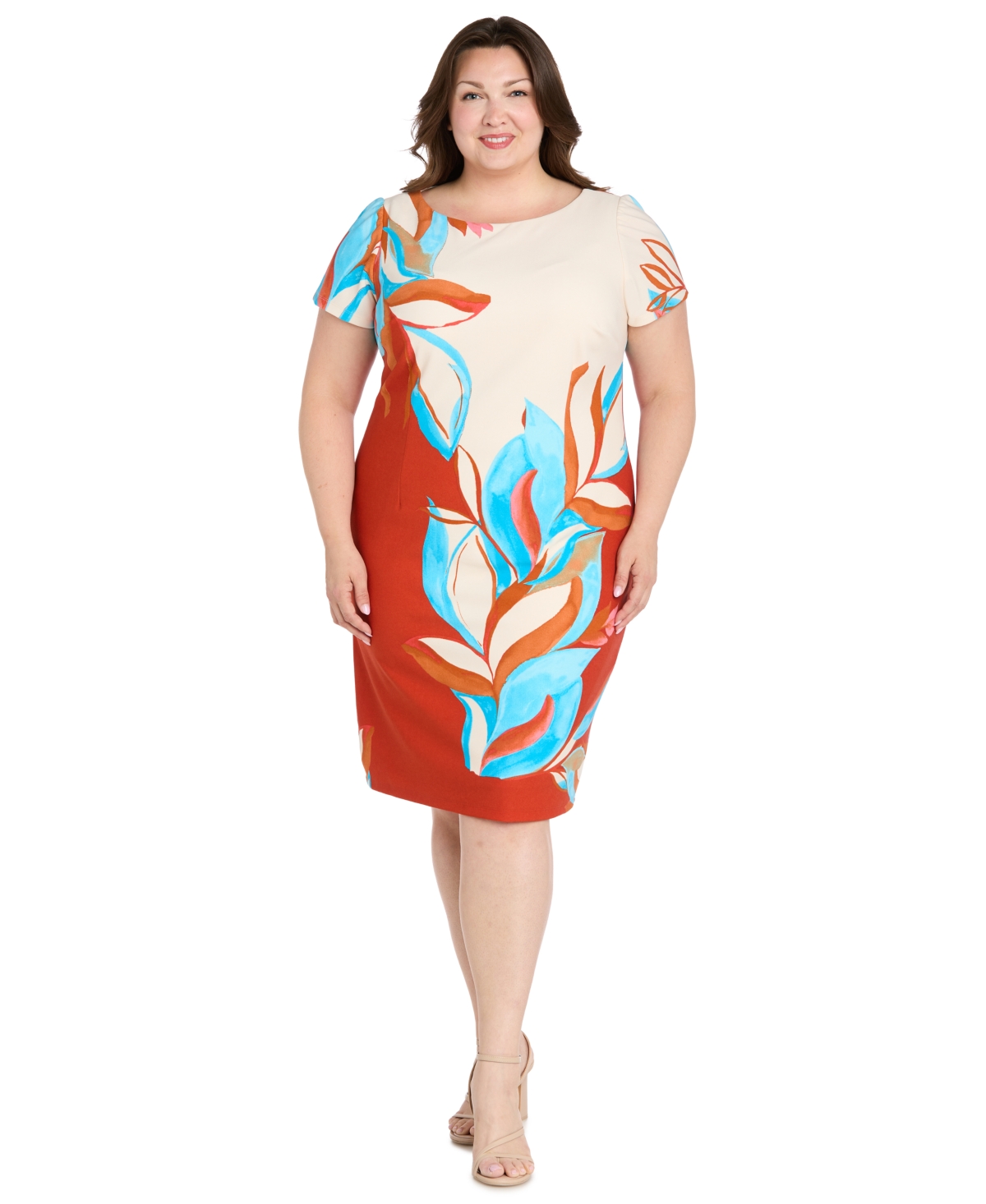 R & M Richards Plus Size Printed Colorblocked Sheath Dress In Multi