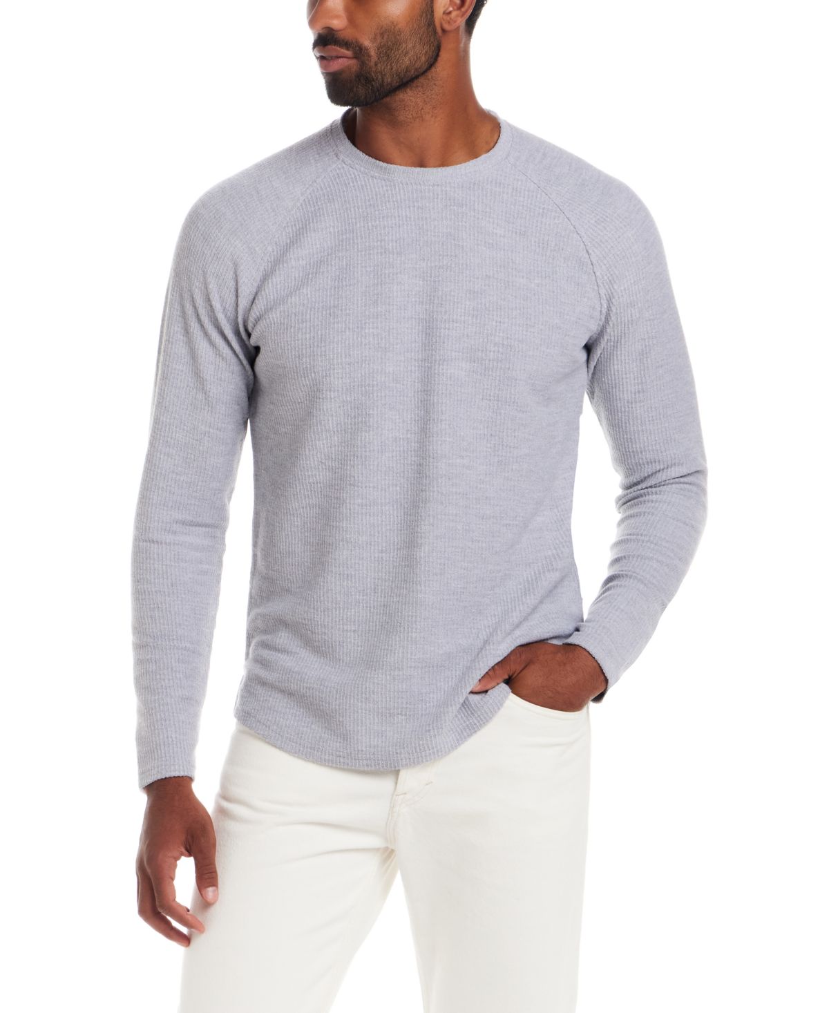 Мужская футболка в рубчик с круглым вырезом и длинным рукавом Реглан