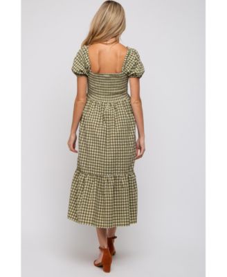 Maternity Rust Gingham Smocked Midi Dress