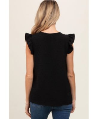 Maternity Lavender Swiss Dot Flutter Sleeve V-Neck Top