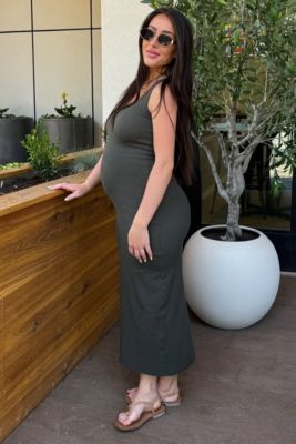 Maternity Black Ribbed Basic Maxi Dress