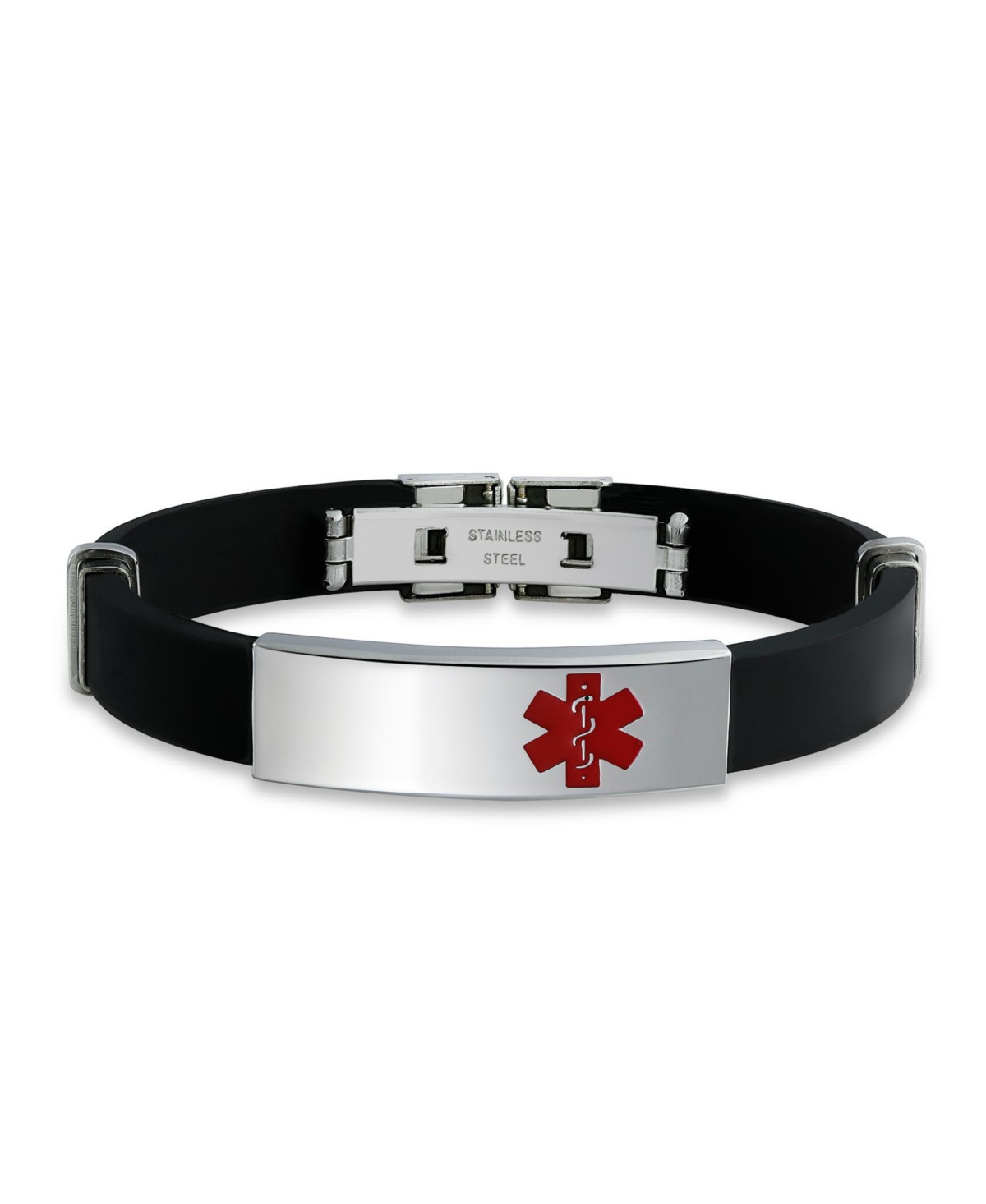 Waterproof Black Silicone Medical Id Bracelet - Trim-to-Fit Steel 8.5" - Silver tone