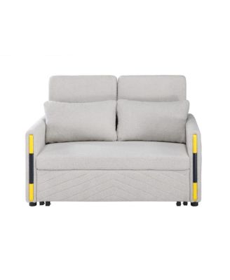 55.5"W Beige Teddy Velvet Sleeper Loveseat with Dual-Pull Sleeper Design