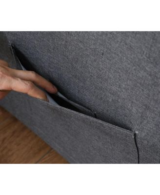 56"W Dark Gray Linen Convertible Sleeper Loveseat with Side Pocket