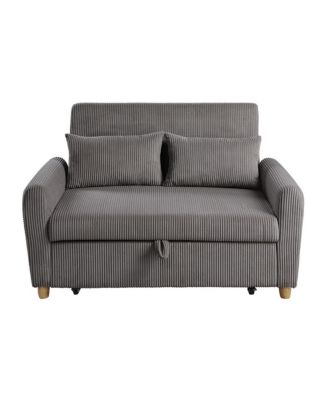 54"W Brown Corduroy Convertible Sleeper Loveseat