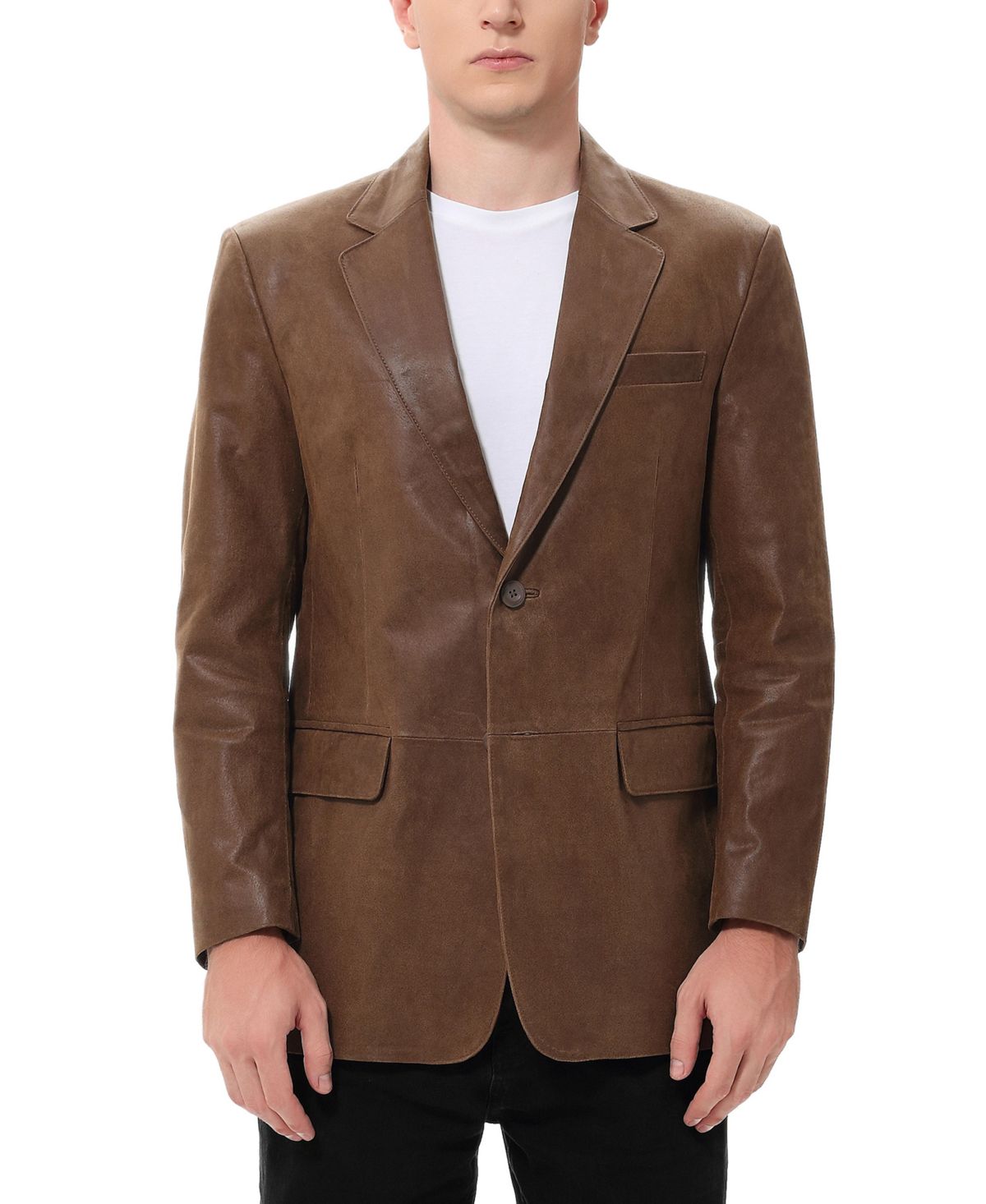 Мужской классический блейзер из потертой кожи на двух пуговицах