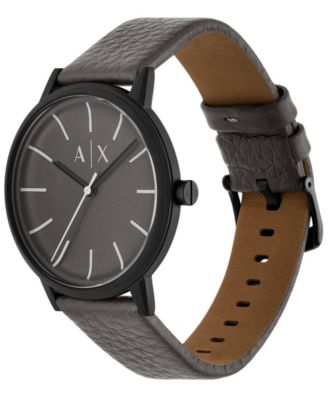 Men's Quartz Three-Hand Gray Leather Watch, 42mm