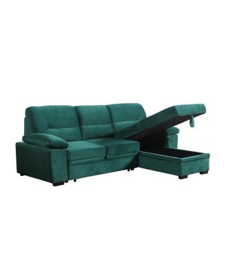 97.5"W Green Velvet Fabric Reversible Sleeper Sectional Sofa Chaise