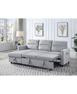 81.5"W Light Gray Velvet Reversible Sleeper Sectional Sofa with Storage Chaise and Side Pocket