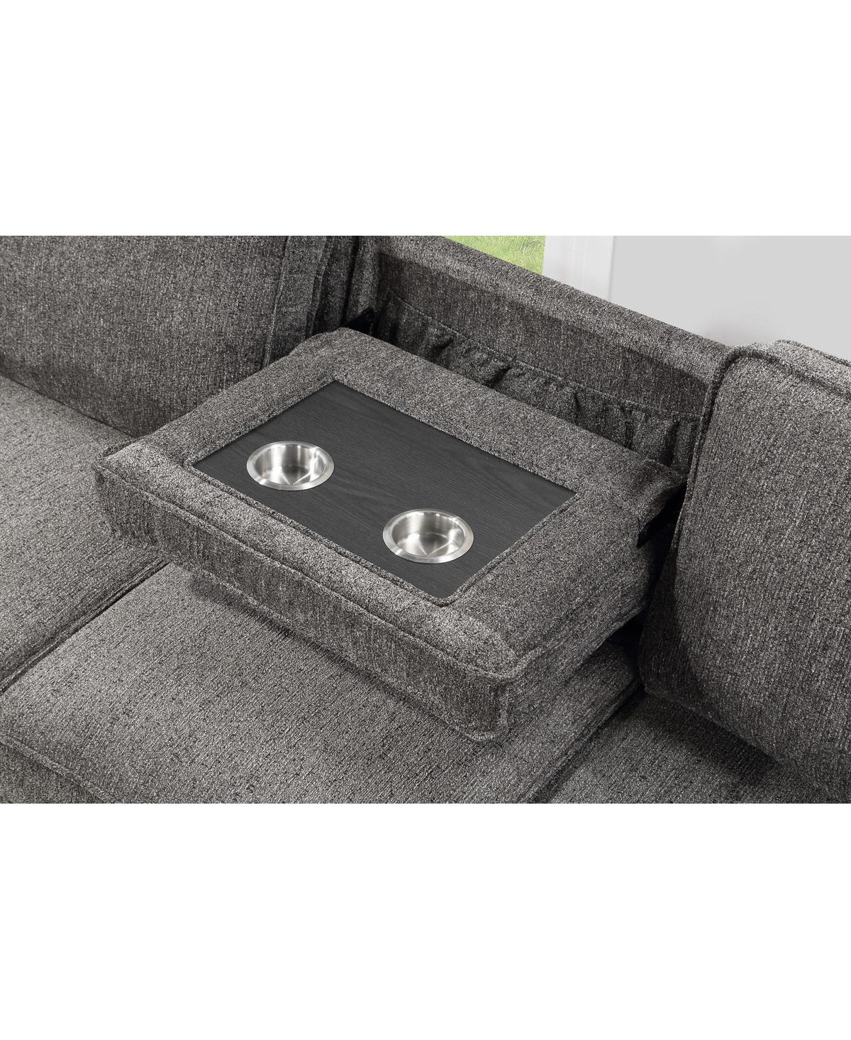 Homlux 86.5"W Dark Gray Fabric Reversible Sleeper Sectional with Storage Chaise Drop-Down Table 2 Cup Holders and 2 Usb Ports