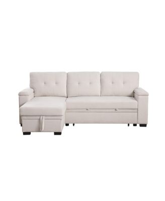 84.5"W Beige Woven Fabric Reversible Sleeper Sectional Sofa with Storage Chaise