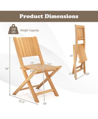 2 Pieces Teak Wood Outdoor Dining Chairs with Slatted Seat