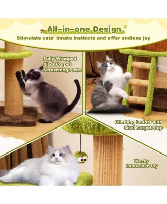 56" Tall Cat Tower with Mushroom-shaped Nest Condo Climbing Ladder Teasing Ball