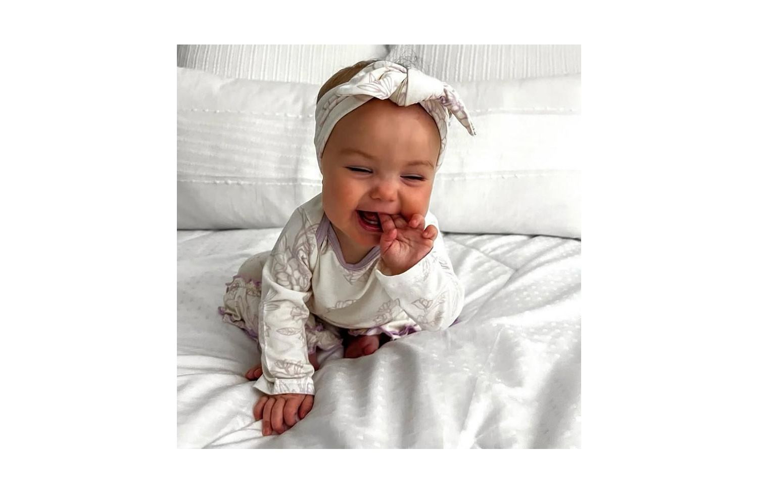 Baby Girls (0 To 18 Months) Ruffle Long Sleeve Romper & Head Wrap Set