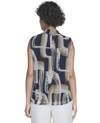 Women's Printed Mock-Neck Sleeveless Blouse