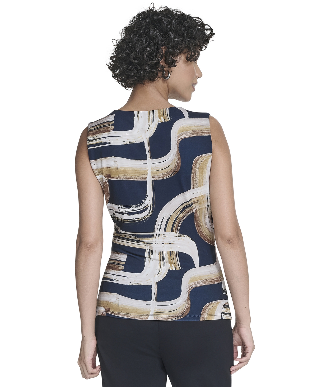 Calvin Klein Women's Printed Surplice-neck Ruched Blouse In Blue