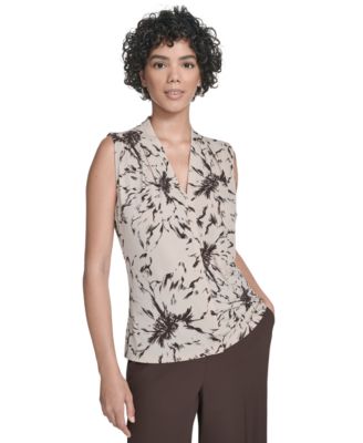 Calvin Klein - Women's Printed Sleeveless V-Neck Blouse