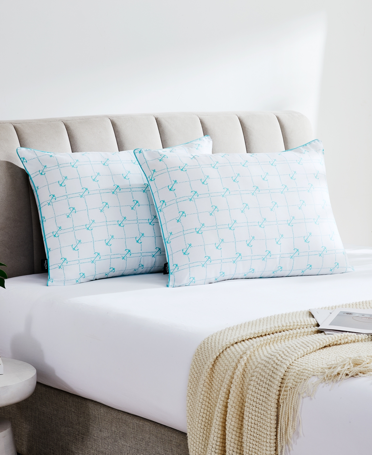 Nautica Anchor Grid 2-pack Pillow, Standard In White