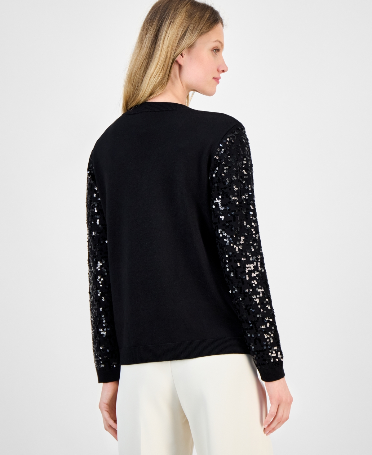 Anne Klein Sequin Zigzag Sweater In Black