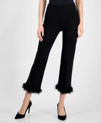 Petite Feather-Trim Kick-Flare Pants
