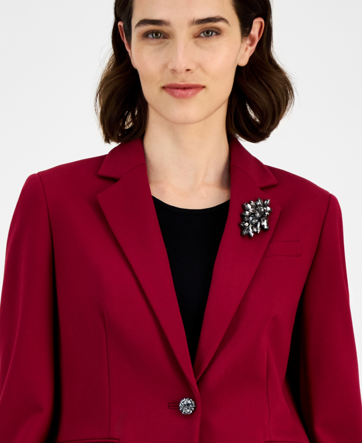 Anne Klein Women's Embellished One-button Blazer In Red