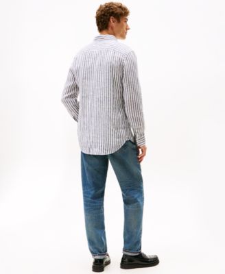 Men's Pigment-Dyed Stripe Linen Button Up Shirt