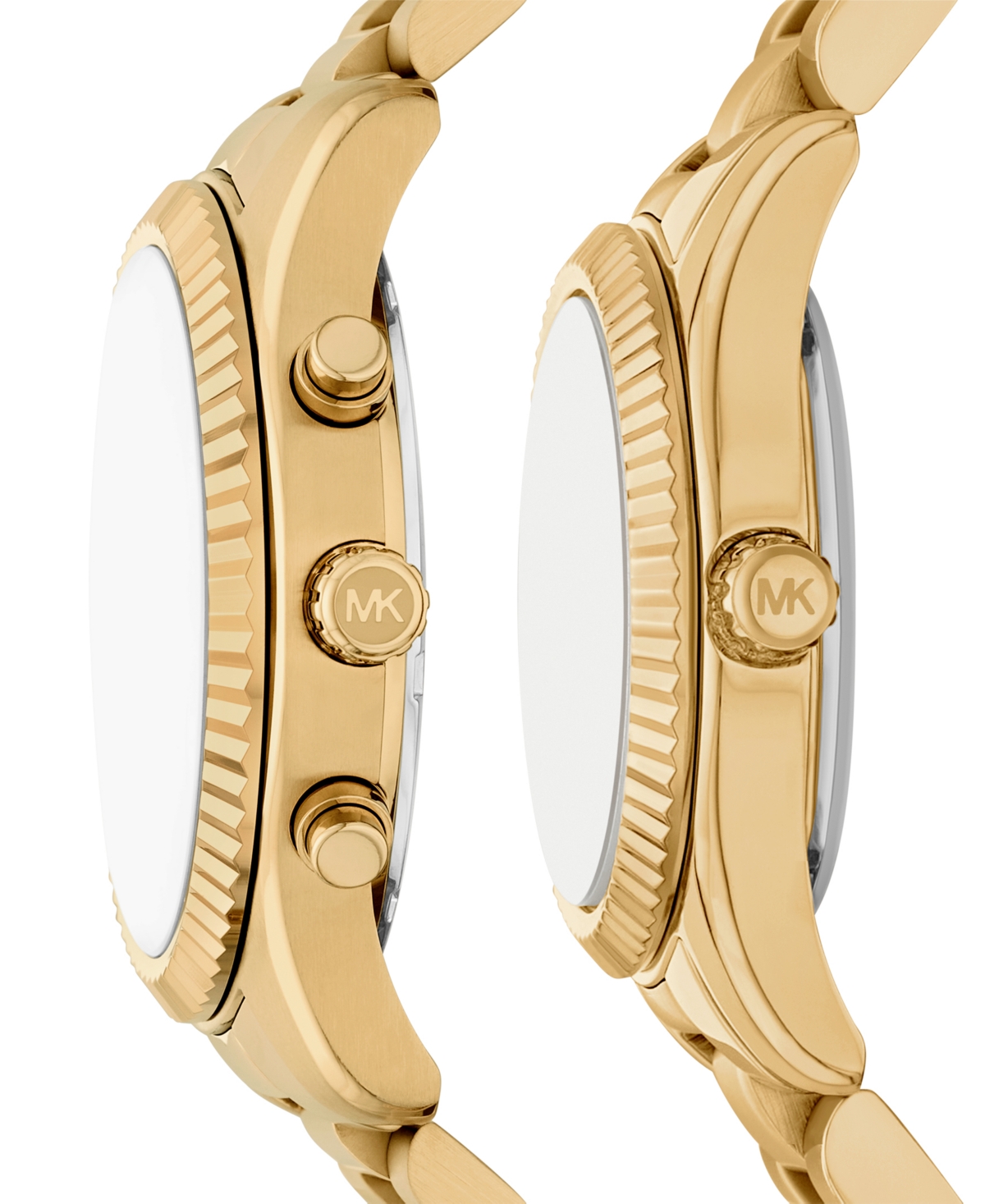 Michael Kors His And Hers Lexington Chronograph And Three-hand Gold-tone Stainless Steel Watch Gift Set, 44mm And In Gold