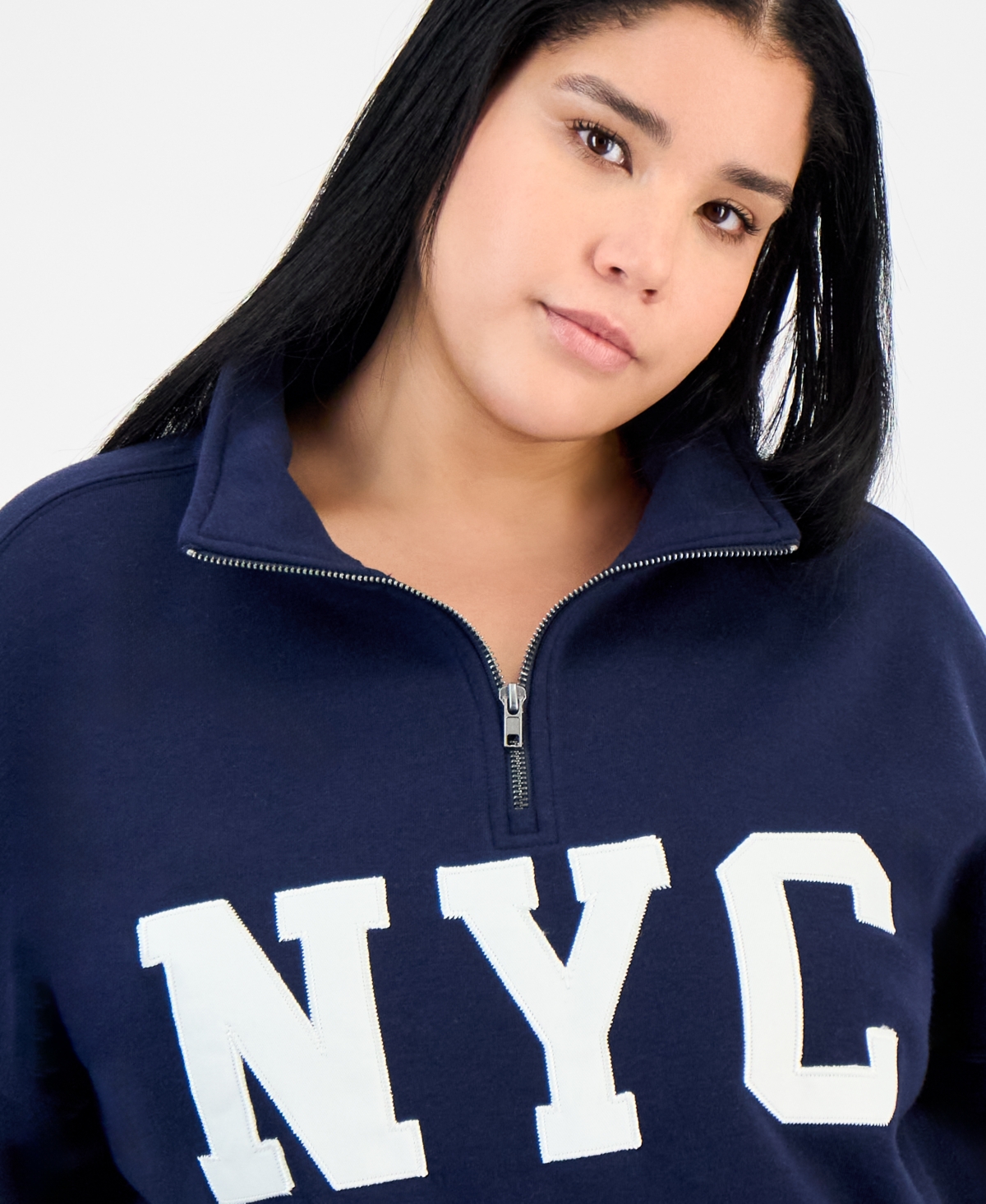 Hippie Rose Trendy Plus Nyc Half-Zip Sweatshirt