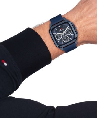 Men's Multifunction Blue Leather Strap Watch, 39mm