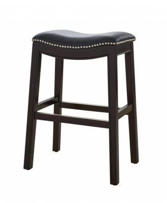 Backless Counter Height Bar Stool with Faux Leather Seat and Wood Frame