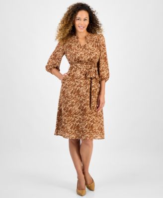 Jones New York - Petite Printed 3/4-Sleeve A-Line Dress