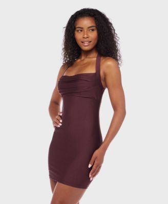 Juniors' Shiny-Knit Halter Bodycon Dress