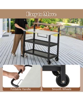 Rolling Bar Cart with Flip-Up Table & Hooks Mobile Storage Cart for Kitchen and Entertaining