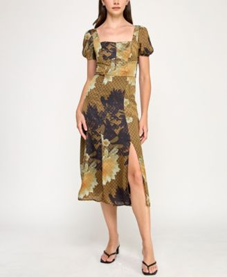 BCX - Juniors' Printed Square-Neck Midi Dress