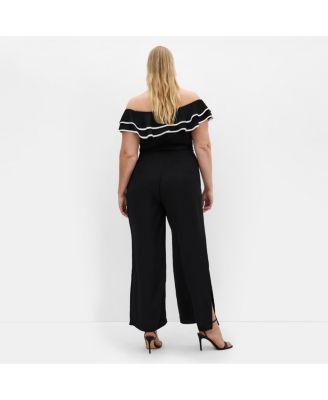 Plus Size Demure Off Shoulder Frill Jumpsuit