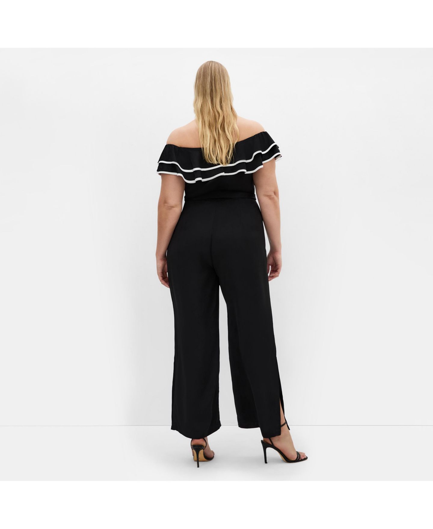 Женский комбинезон CITY CHIC Plus Size Demure Off Shoulder Frill Jumpsuit, цвет: Чёрный — фото 2
