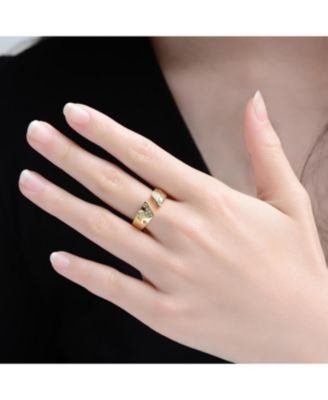 14K Gold Plated with Clear Cubic Zirconia Open Band Ring
