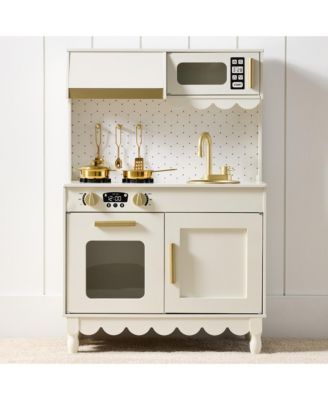 Wooden Cottage Kids Pretend Play Kitchen with 5 Accessories and Toy Storage