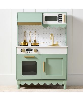 Pretend Play Cottage Kitchen Wooden Toy Set for Kids w/ 5 Accessories, Oven