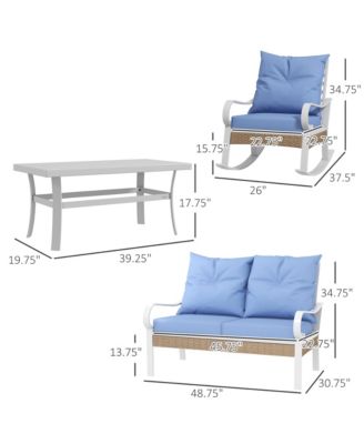 4pc Patio Furniture Set with Loveseat Sofa, Rocking Chairs, Blue