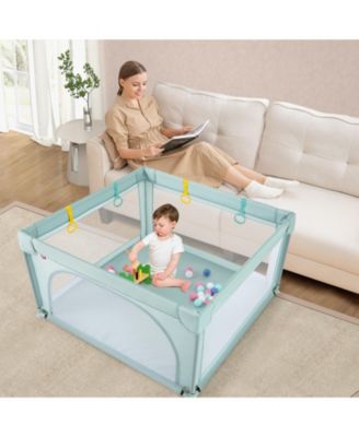 Toddler Playpen Large Activity Center w/ 50 PCS Ocean Balls & 4 Pull Rings